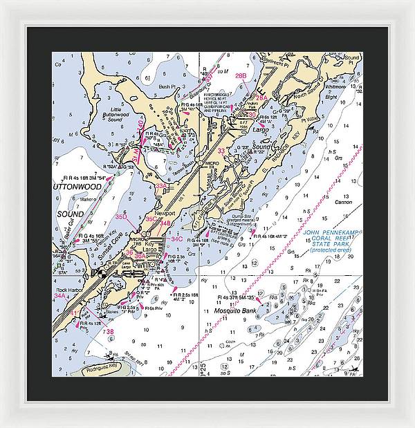 Key Largo South-florida Nautical Chart - Framed Print