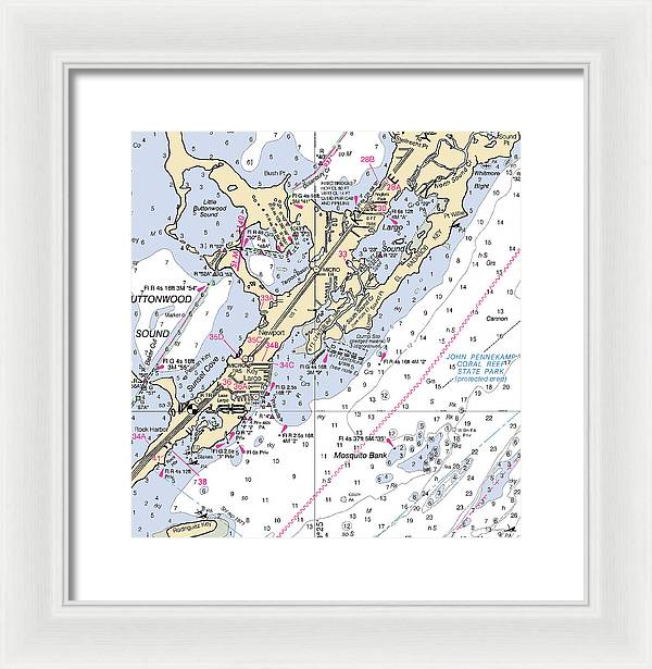 Key Largo South-florida Nautical Chart - Framed Print