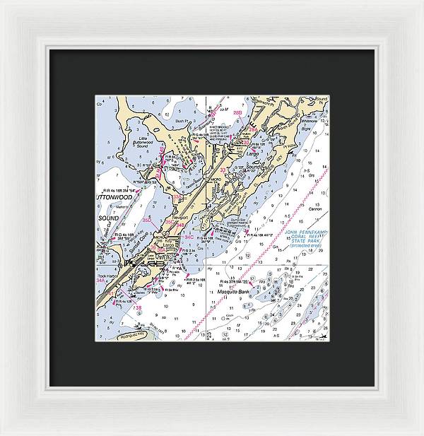 Key Largo South-florida Nautical Chart - Framed Print