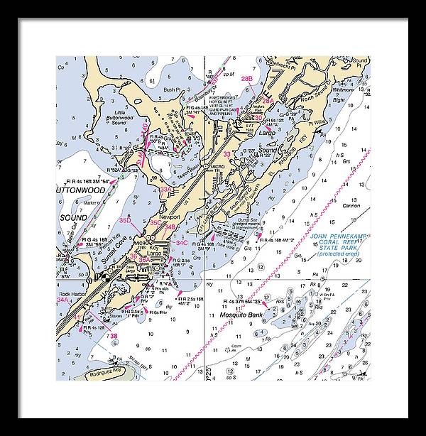 Key Largo South-florida Nautical Chart - Framed Print