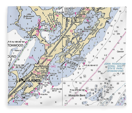 Key Largo South Florida Nautical Chart Blanket