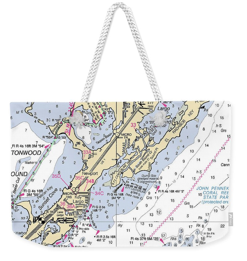 Key Largo South-florida Nautical Chart - Weekender Tote Bag