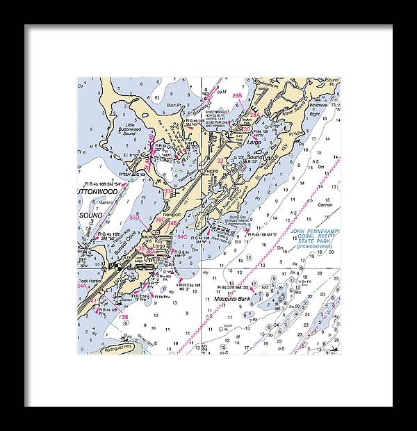 Key Largo South-florida Nautical Chart - Framed Print