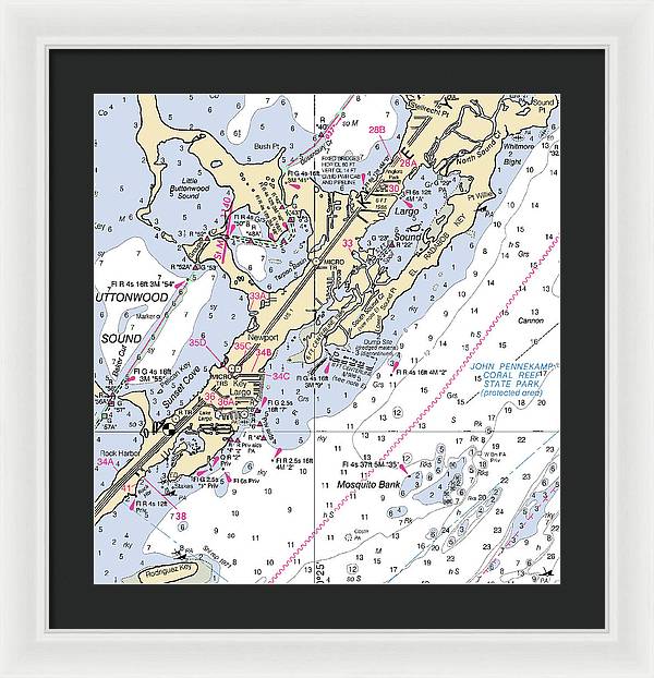 Key Largo South-florida Nautical Chart - Framed Print