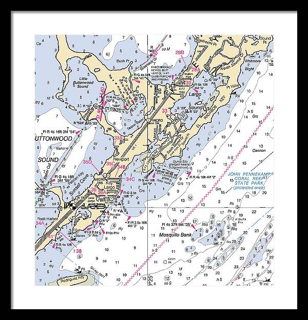 Key Largo South-florida Nautical Chart - Framed Print