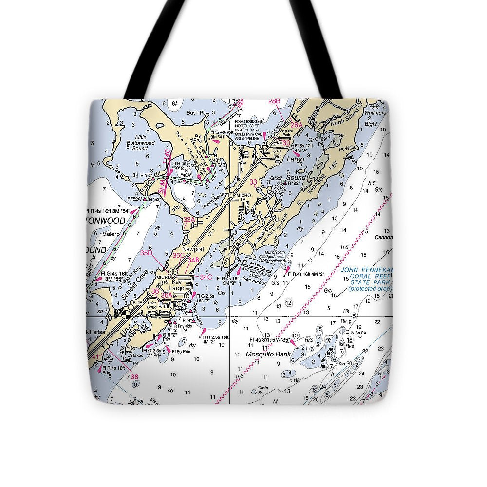 Key Largo South-florida Nautical Chart - Tote Bag