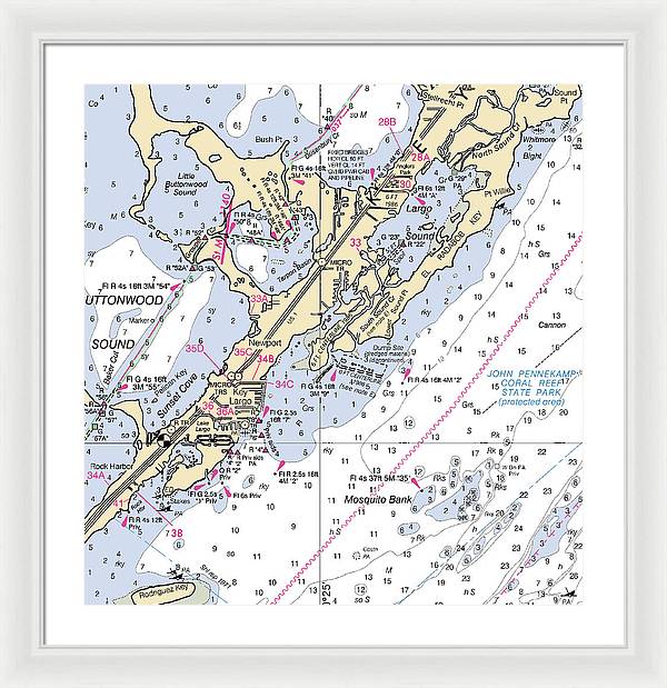 Key Largo South-florida Nautical Chart - Framed Print