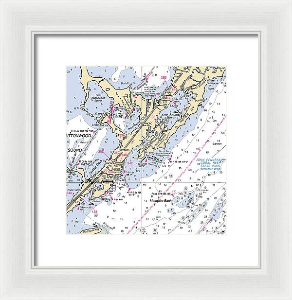 Key Largo South-florida Nautical Chart - Framed Print