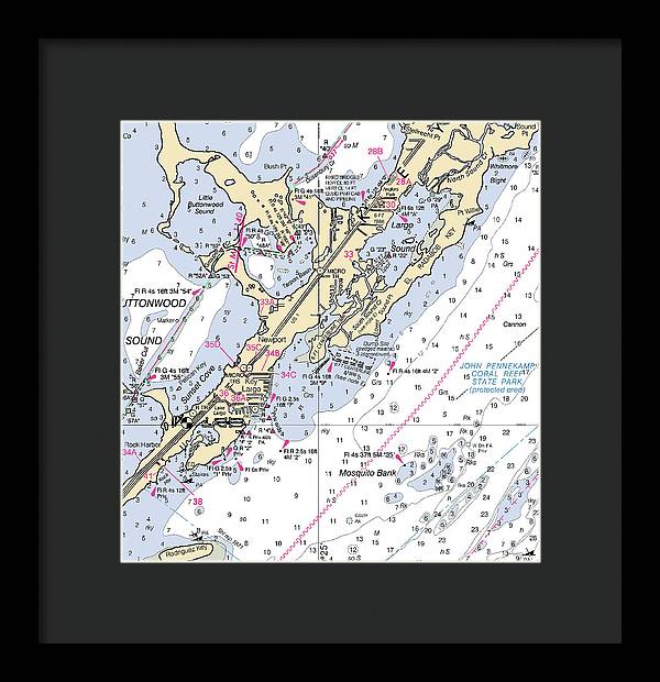 Key Largo South-florida Nautical Chart - Framed Print