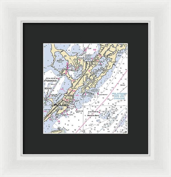 Key Largo South-florida Nautical Chart - Framed Print