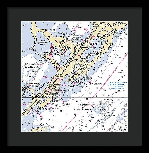 Key Largo South-florida Nautical Chart - Framed Print