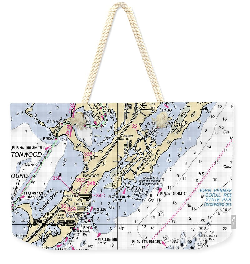 Key Largo South-florida Nautical Chart - Weekender Tote Bag