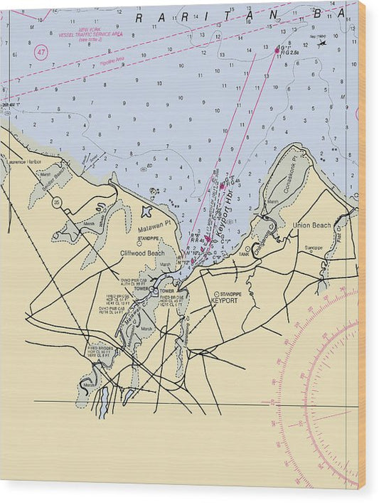 Keyport Harbor-New Jersey Nautical Chart Wood Print
