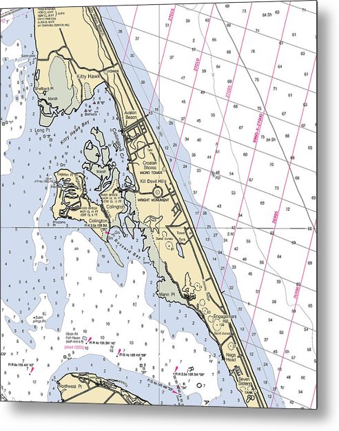 A beuatiful Metal Print of the Kill Devil Hills-North Carolina Nautical Chart - Metal Print by SeaKoast.  100% Guarenteed!