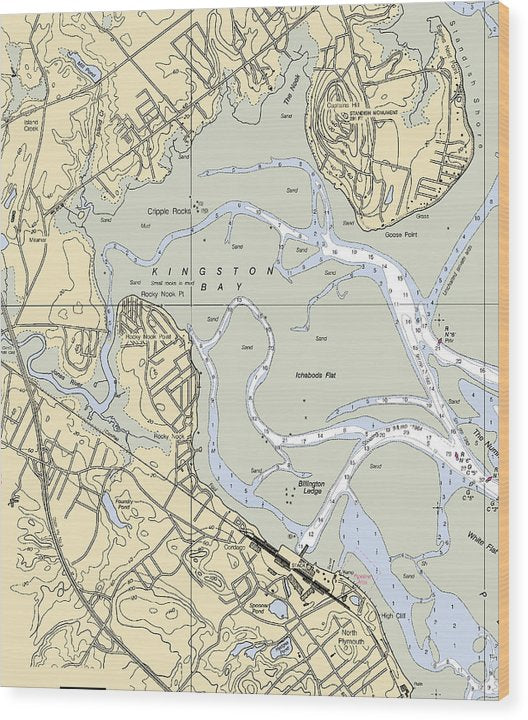 Kingston Bay-Massachusetts Nautical Chart Wood Print