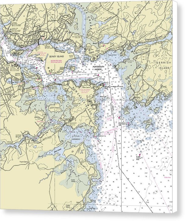 Kittery Maine Nautical Chart - Canvas Print