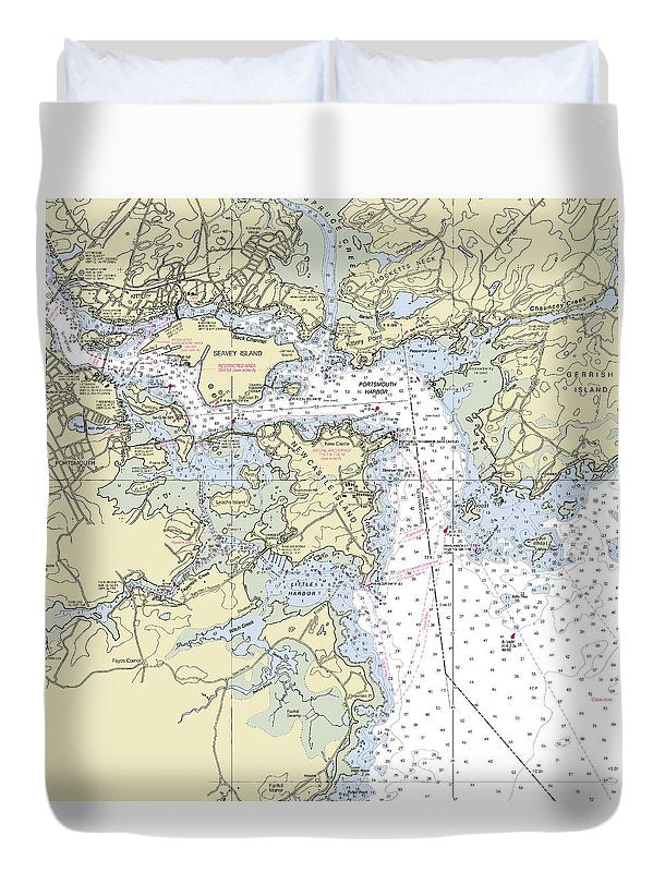 Kittery Maine Nautical Chart - Duvet Cover