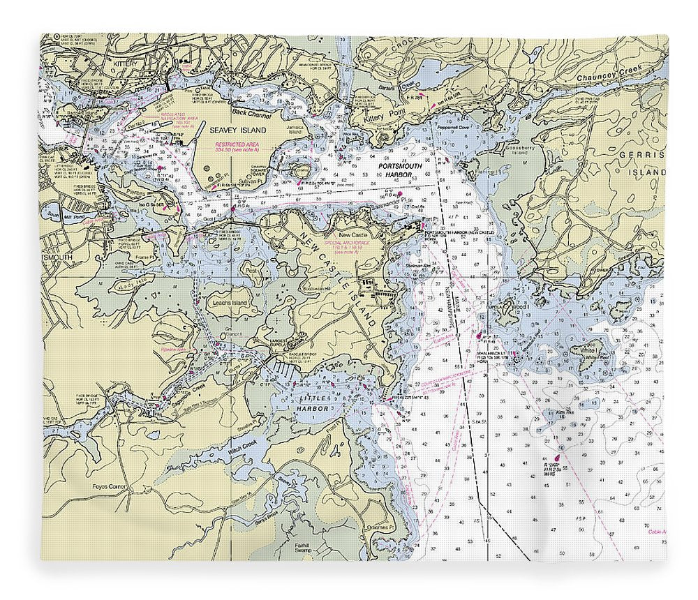 Kittery Maine Nautical Chart Blanket