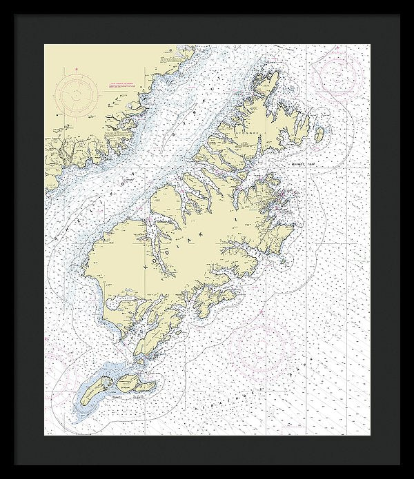 Kodiak Alaska Nautical Chart - Framed Print