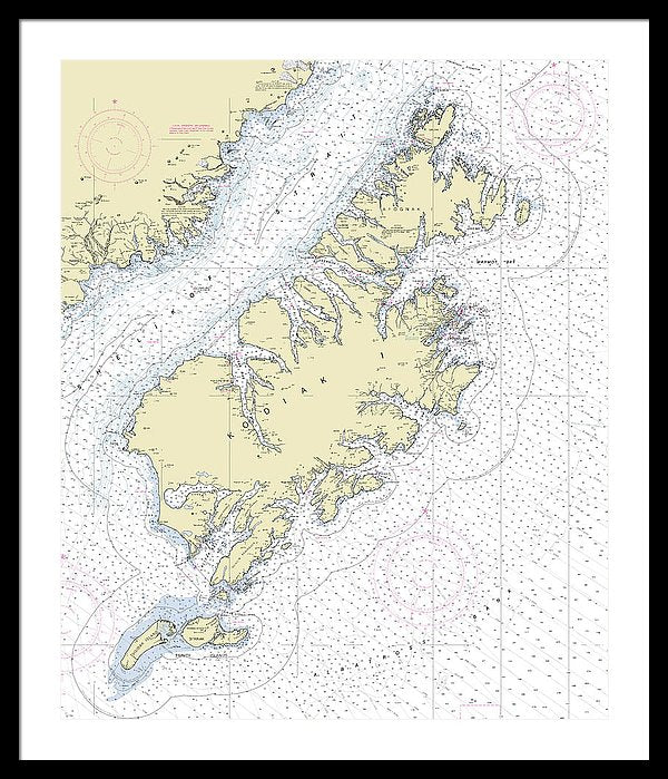 Kodiak Alaska Nautical Chart - Framed Print