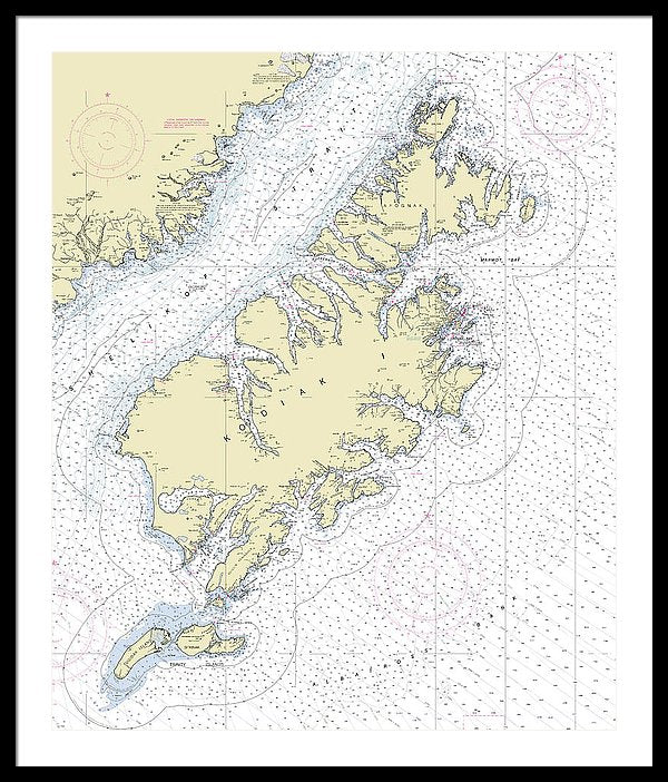 Kodiak Alaska Nautical Chart - Framed Print