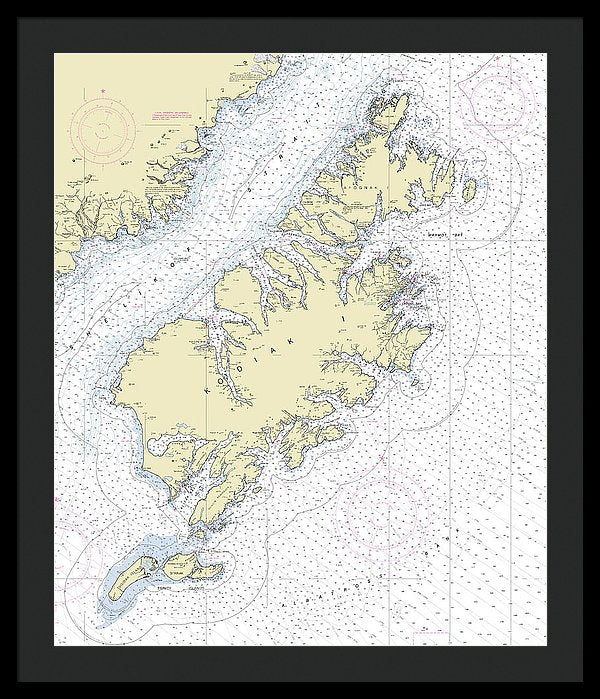 Kodiak Alaska Nautical Chart - Framed Print