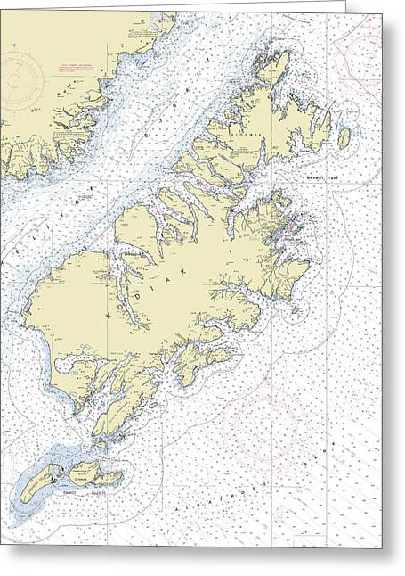 Kodiak Alaska Nautical Chart - Greeting Card