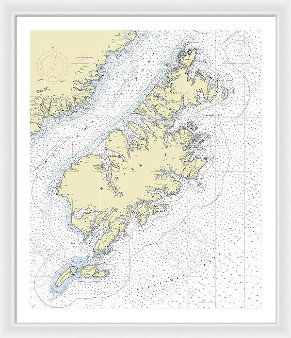 Kodiak Alaska Nautical Chart - Framed Print