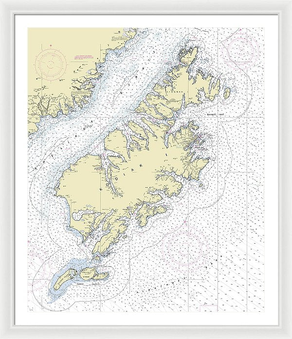 Kodiak Alaska Nautical Chart - Framed Print