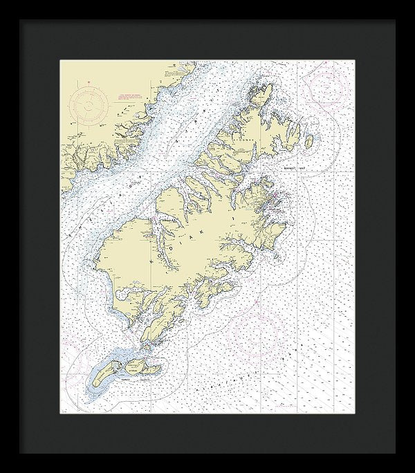 Kodiak Alaska Nautical Chart - Framed Print