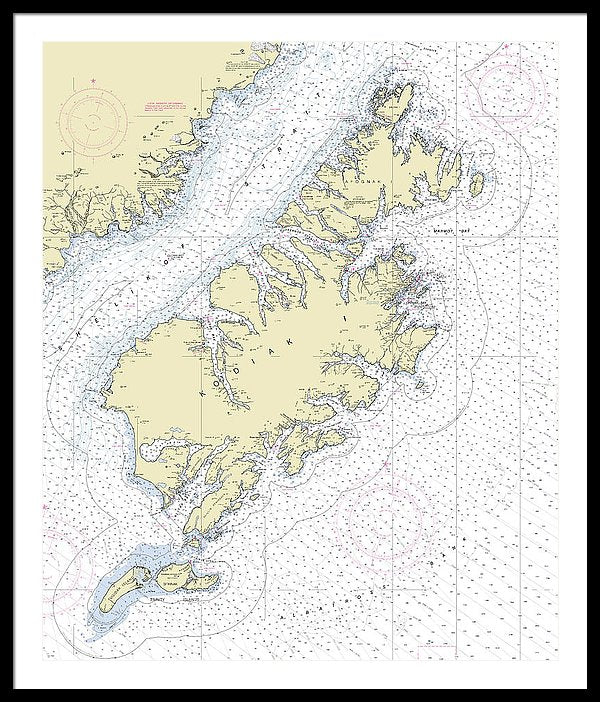 Kodiak Alaska Nautical Chart - Framed Print