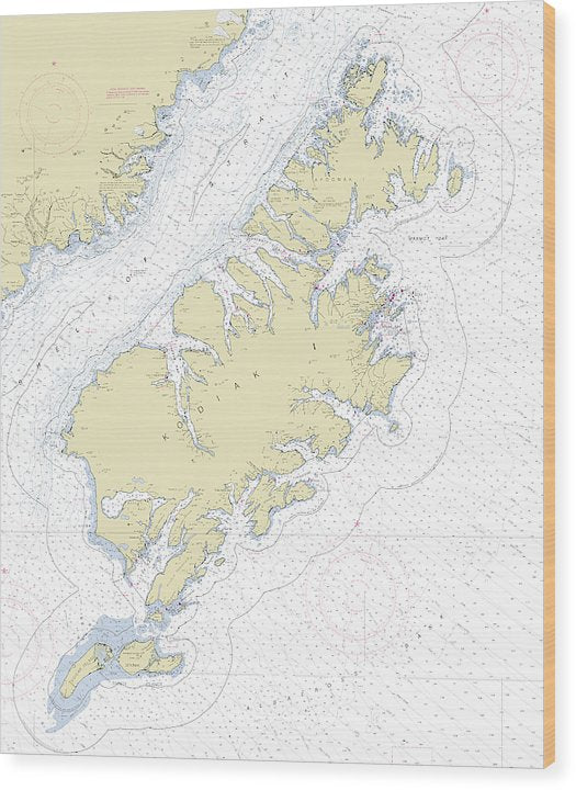 Kodiak Alaska Nautical Chart Wood Print