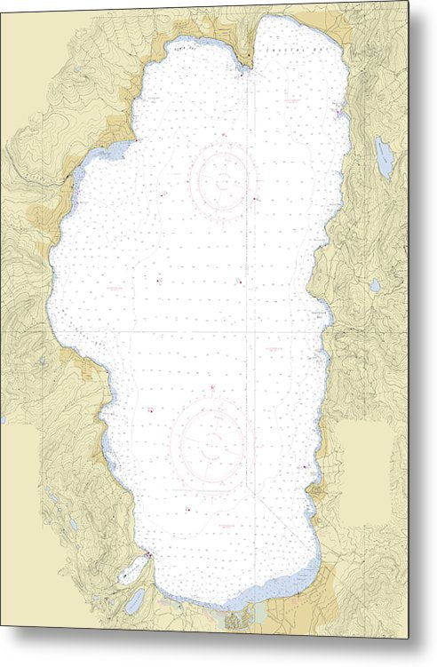 A beuatiful Metal Print of the Lake Tahoe California Nautical Chart - Metal Print by SeaKoast.  100% Guarenteed!