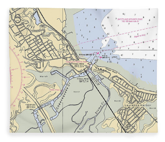 Laurence Harbor New Jersey Nautical Chart Blanket