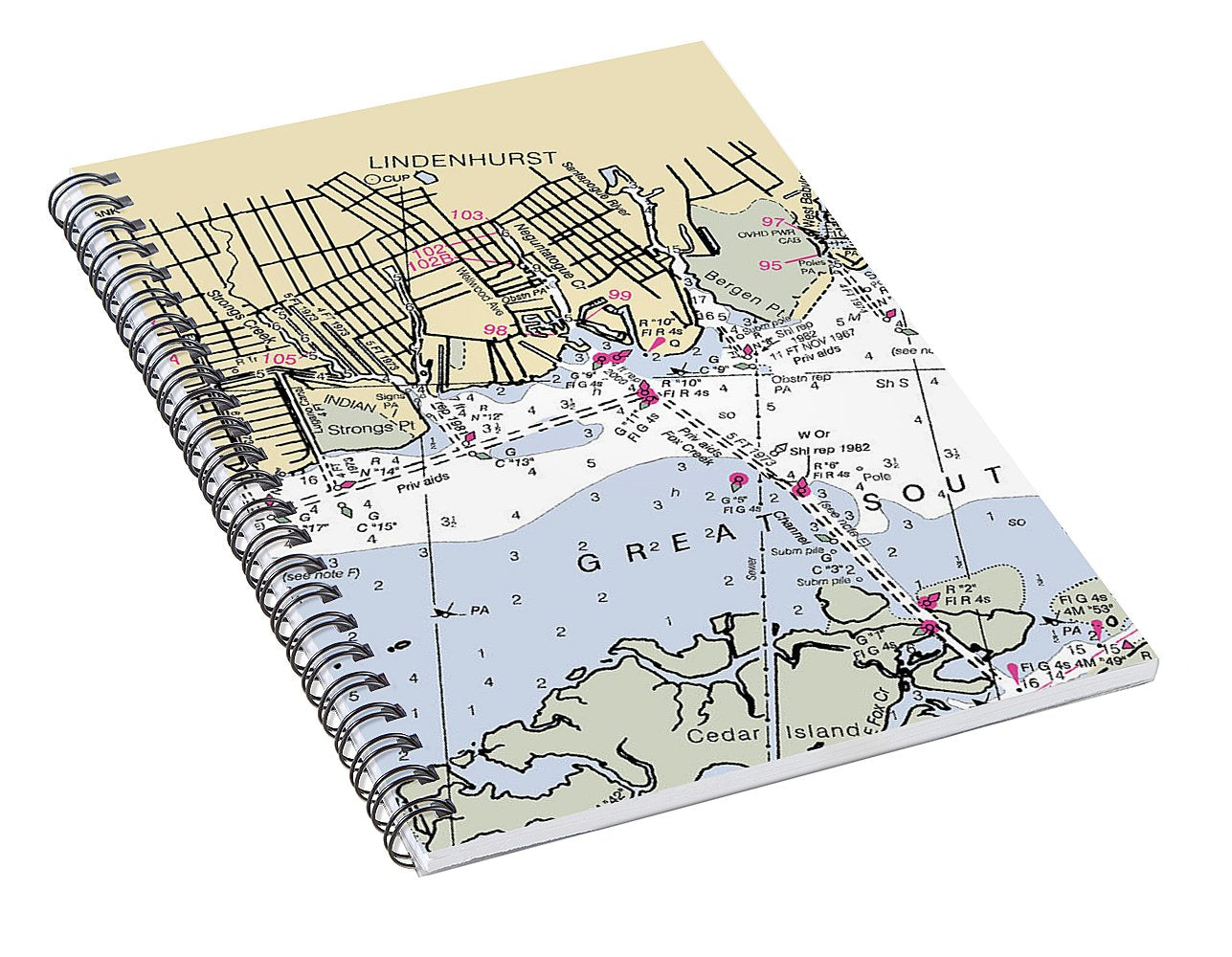 Lindenhurst-new York Nautical Chart - Spiral Notebook