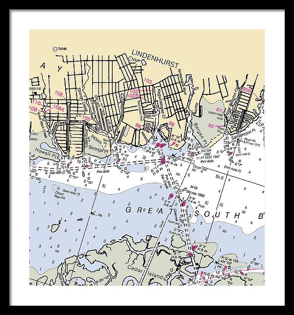 Lindenhurst-new York Nautical Chart - Framed Print