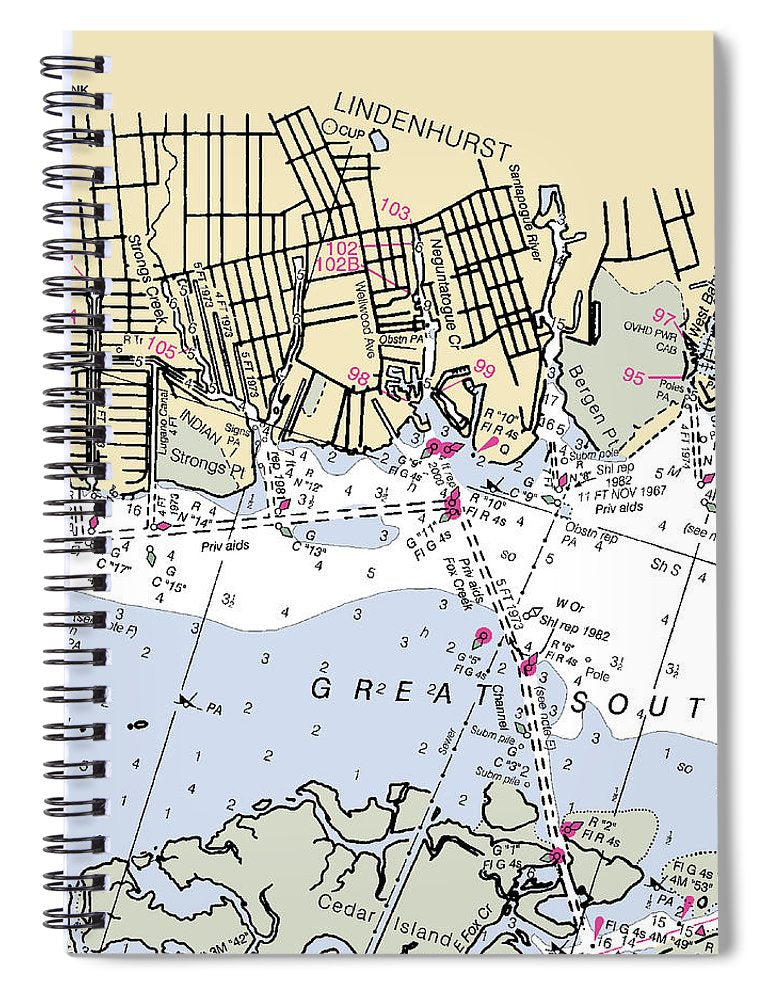 Lindenhurst New York Nautical Chart Spiral Notebook