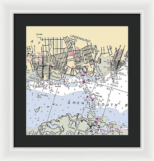Lindenhurst-new York Nautical Chart - Framed Print