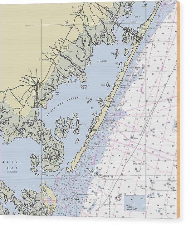 Little Egg Harbor Great Bay New Jersey Nautical Chart Wood Print