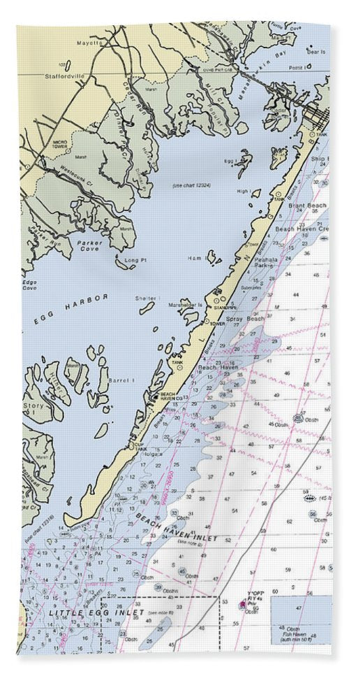 Little Egg Harbor Great Bay New Jersey Nautical Chart - Beach Towel