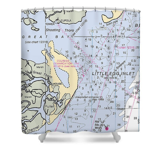 Little Egg Inlet New Jersey Nautical Chart Shower Curtain