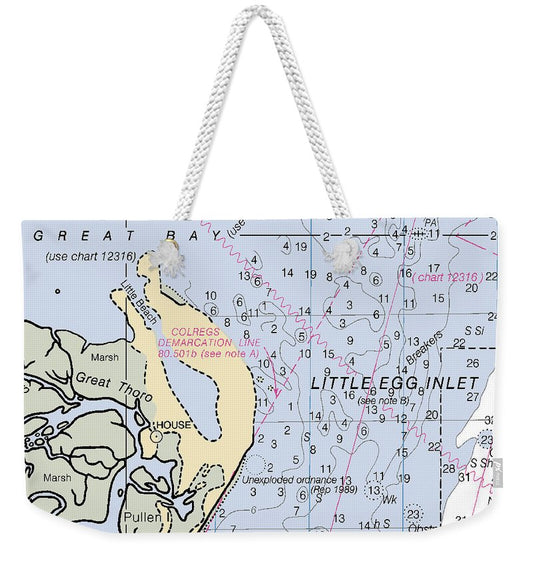 Little Egg Inlet-new Jersey Nautical Chart - Weekender Tote Bag