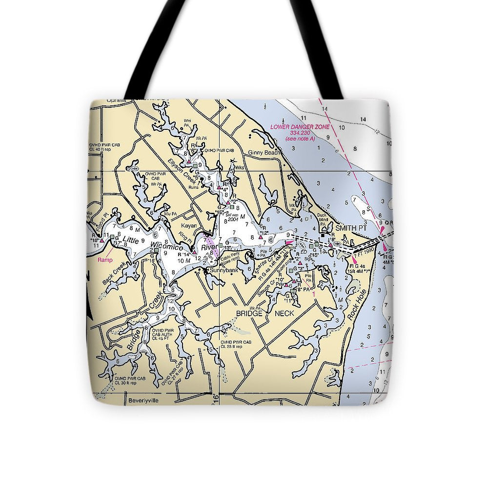 Little Wicomico River-virginia Nautical Chart - Tote Bag