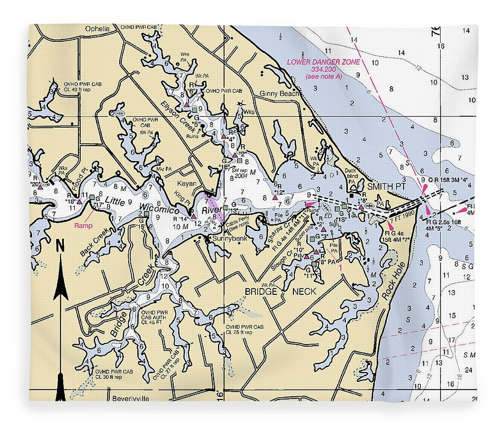 Little Wicomico River Virginia Nautical Chart Blanket