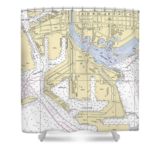 Long Beach California Nautical Chart Shower Curtain