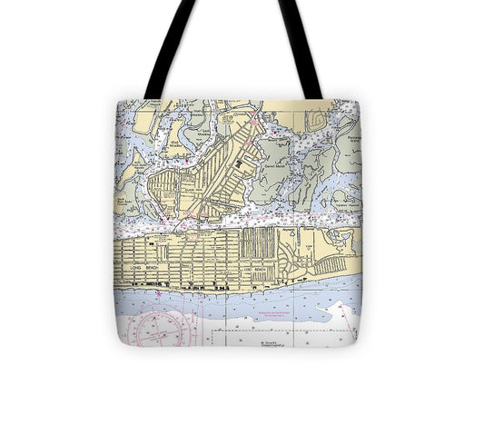 Long Beach New York Nautical Chart Tote Bag