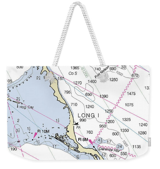 Long Island Bahamas Nautical Chart - Weekender Tote Bag