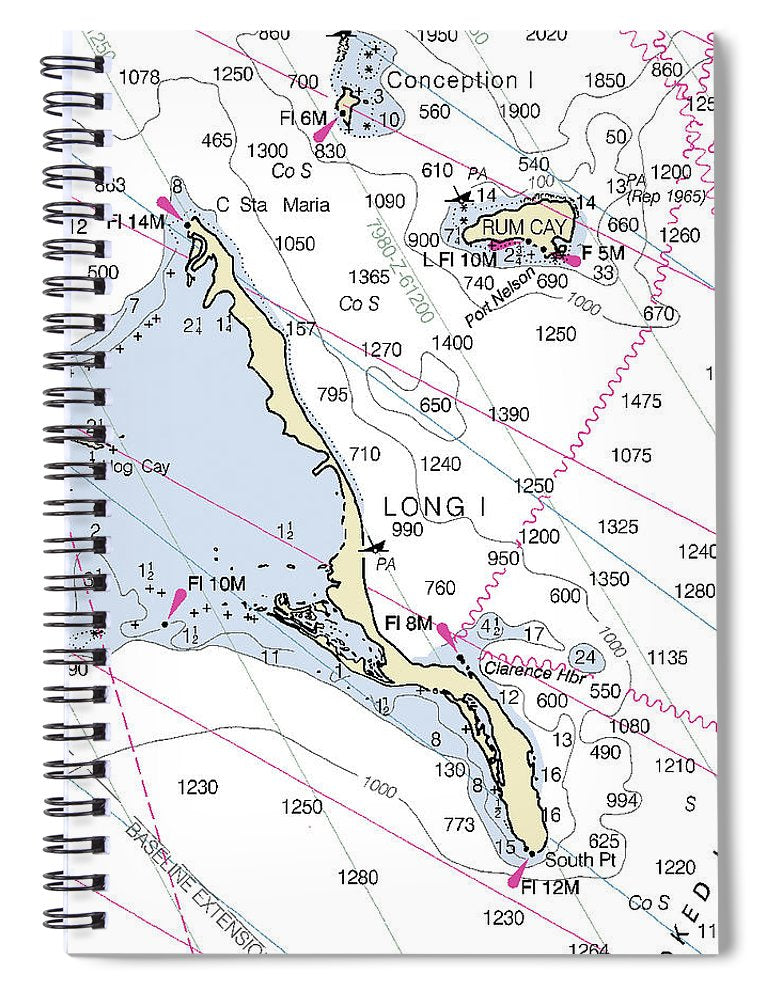 Long Island Bahamas Nautical Chart Spiral Notebook