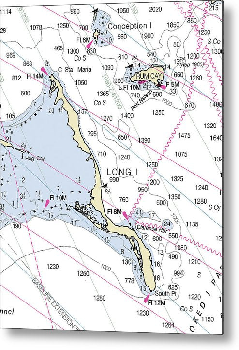 A beuatiful Metal Print of the Long Island Bahamas Nautical Chart - Metal Print by SeaKoast.  100% Guarenteed!