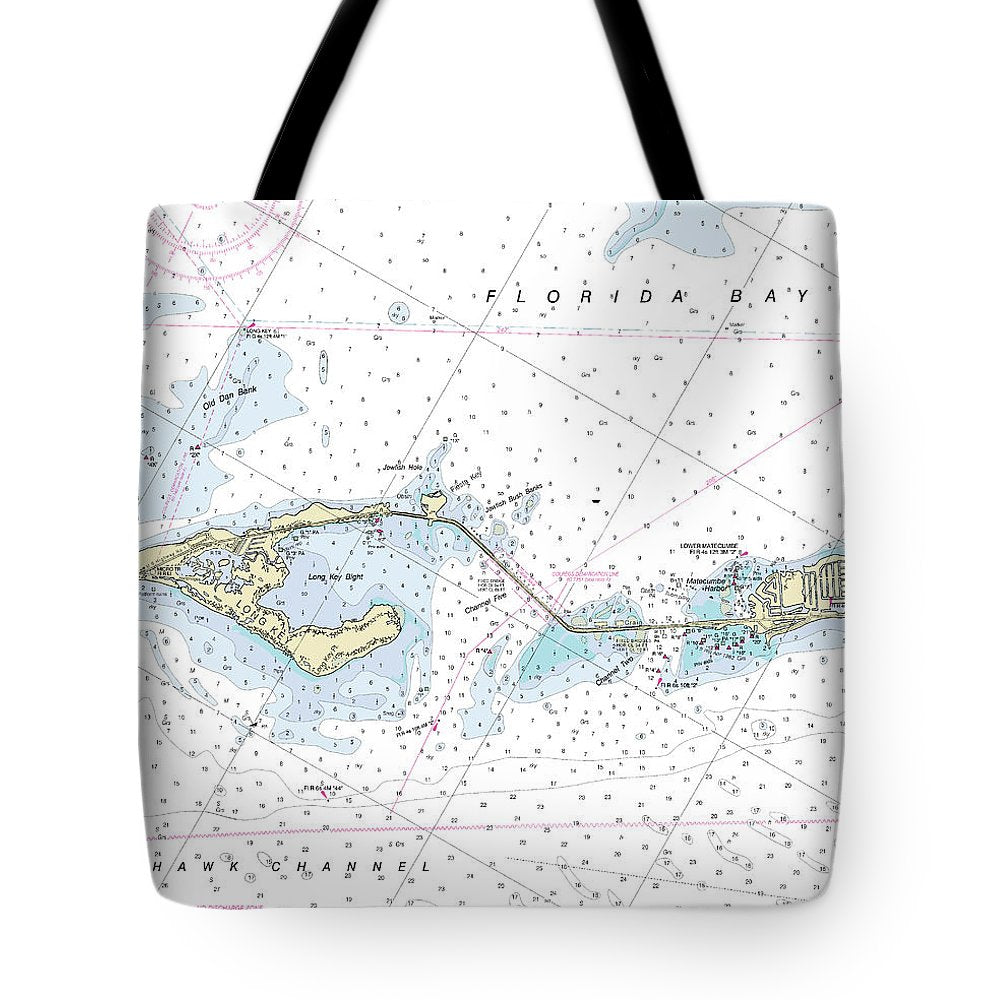 Long Key Florida Nautical Chart - Tote Bag